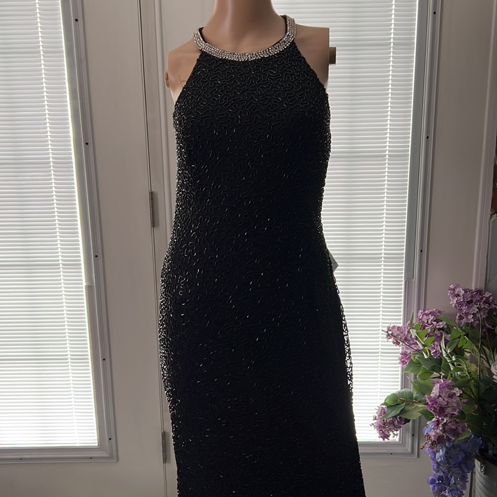 Mac Duggal Beaded Sleeveless Halter Neck Sheath Gown - Picture 2 of 16